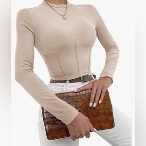 Mockneck long sleeve ribbed top